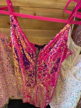 Club Exx Hot Pink Sequin Mini Dress with Front Zip